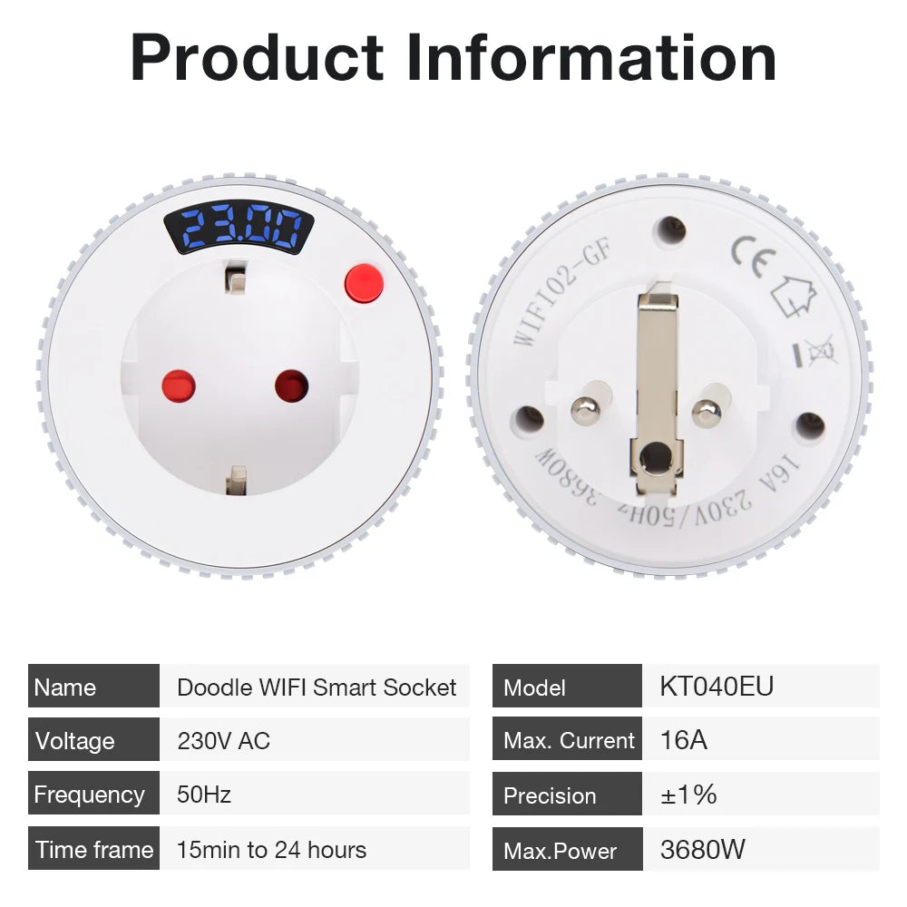 Tuya WiFi Smart Timer Socket with LCD Display and Countdown Switch