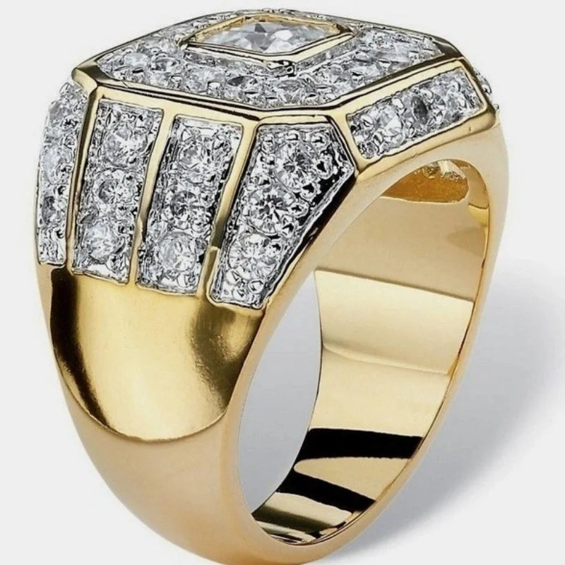 Gold Color Hip Hop Rock Ring with Rhinestones Zircon for Men and Women Party Jewelry