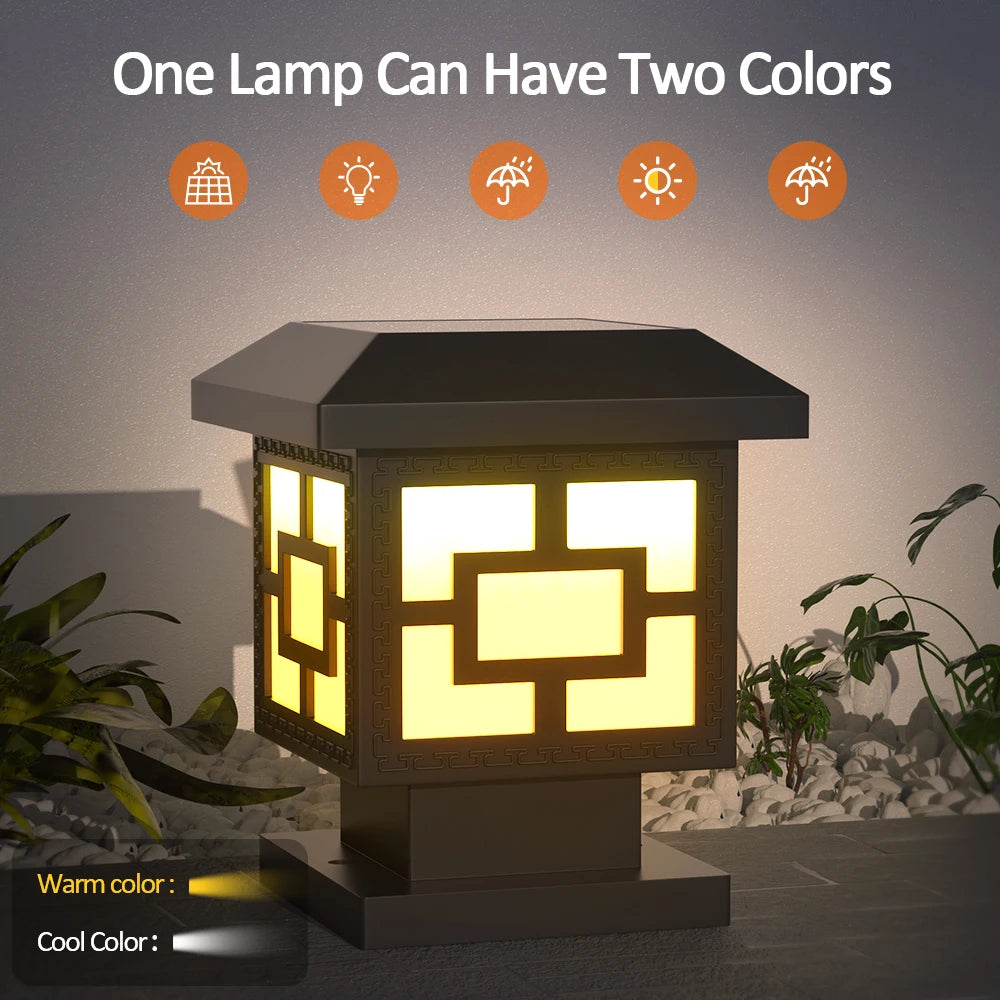Outdoor Solar LED Post Cap Lights Waterproof with 2 Color Modes for Garden Patio Pathway