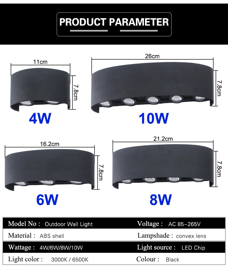 CowLost | product_id-led-wall-lamp-ip65-waterproof-up-down-light-indoor-outdoor-ac110-220v-plastic |13