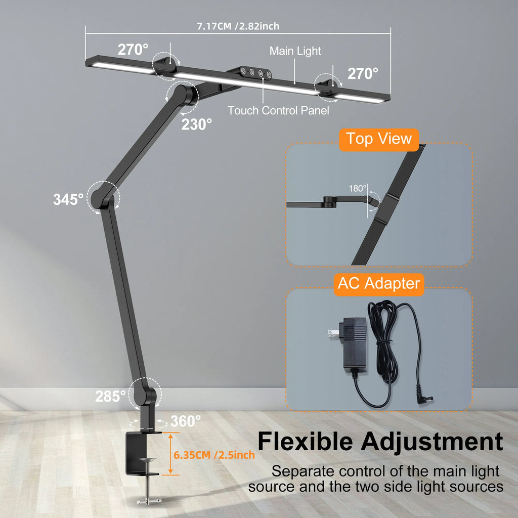28.2" Large Transformable LED Desk Lamp with Clamp, 24W Auto Dimming Sensor Light for Office