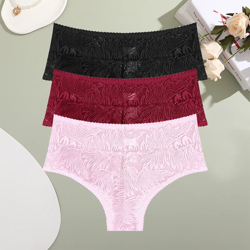 CowLost | activewear-pants-3pcs-lace-hollow-out-mid-waist-womens-briefs-set |19