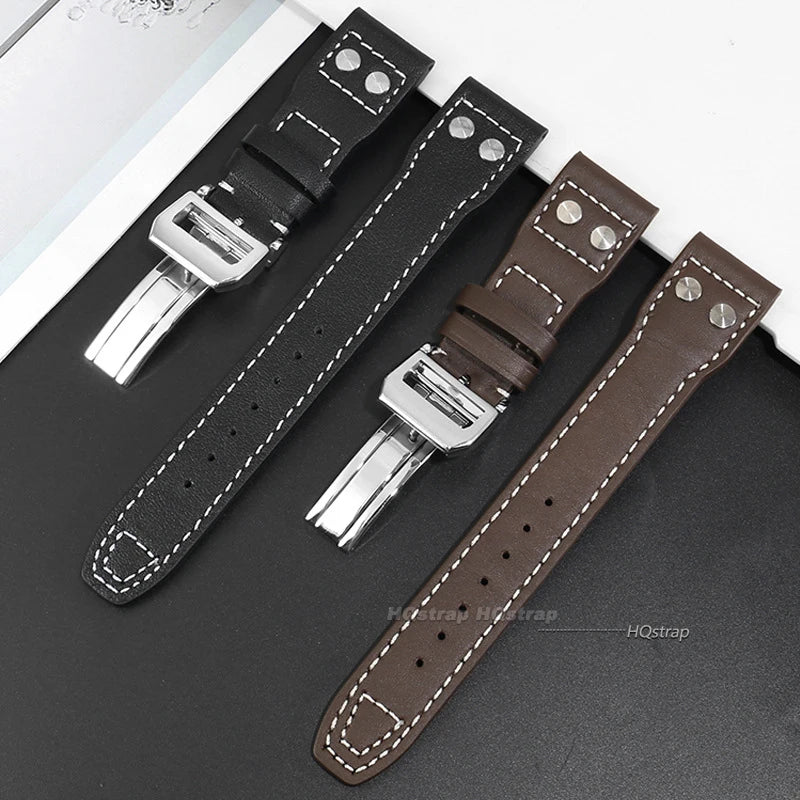 CowLost | bracelets-product_id-iwc-pilot-genuine-leather-watchband-20-21-22mm-cowhide-steel-folding-buckle-wristband |8
