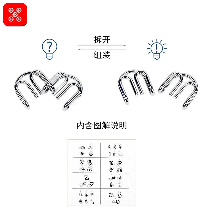 8-Piece Metal Montessori Wire Brain Teaser Puzzle Set for Kids and Adults