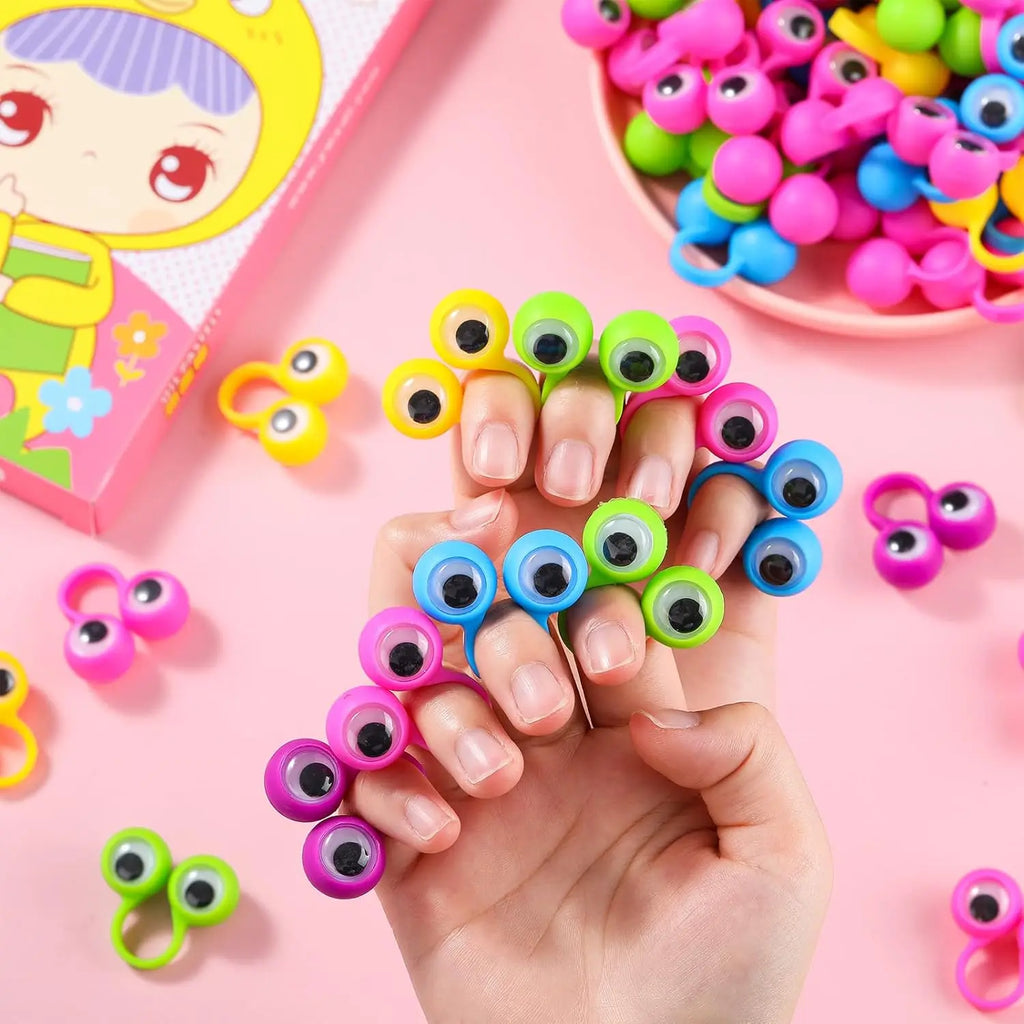 24Pcs Eye Finger Puppet Rings with Wiggle Eyes for Kids Party Favors and Halloween Gift