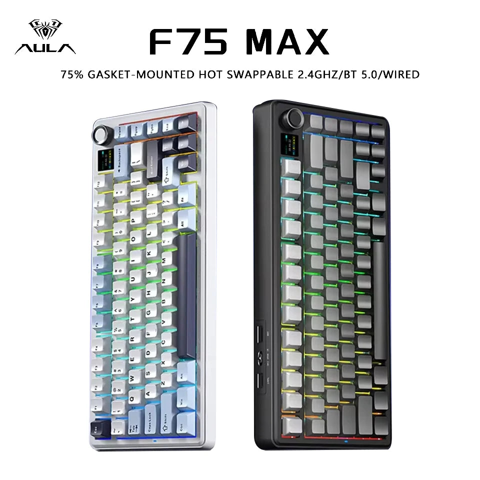 CowLost | aula-f75-max-wireless-mechanical-keyboard-with-tft-screen-knob-75-ansi-layout-wired-bluetooth-2-4g |1