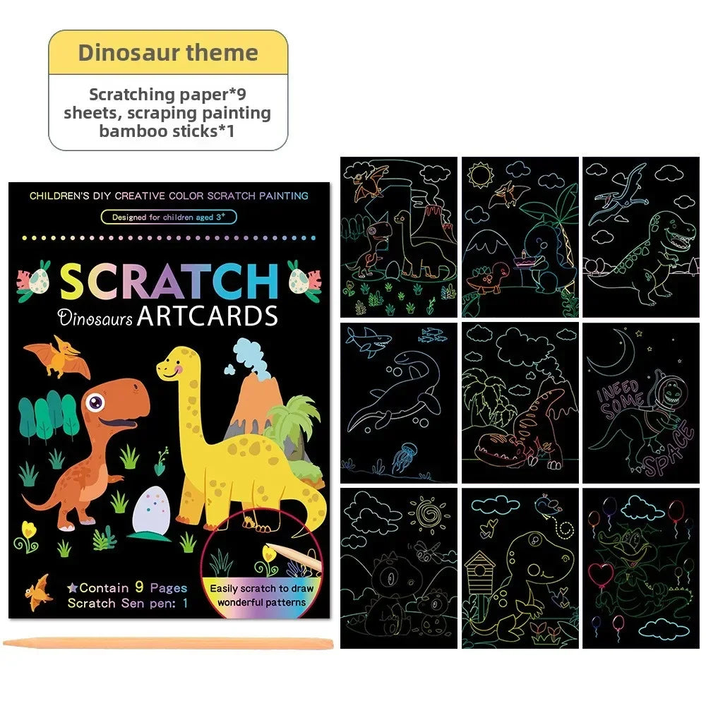 CowLost | product_id-9pcs-magic-rainbow-scratch-art-painting-kit-cartoon-animal-diy-educational-toy |17