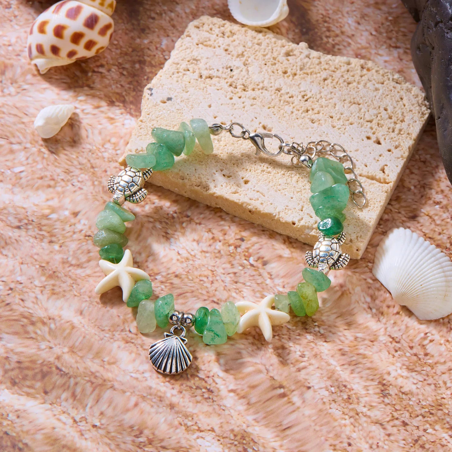 CowLost | bohemia-sea-turtle-bracelet-for-women-starfish-seahorse-shell-pearl-adjustable-metal-chain-summer-beach-party-vacation-jewelry |13