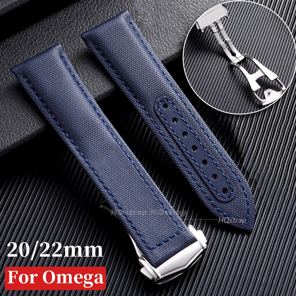 CowLost | for-omega-sailcloth-nylon-watch-band-20mm-22mm-waterproof-sailcloth-strap-black-blue-men-sport-bracelet-folding-buckle-wristband |10