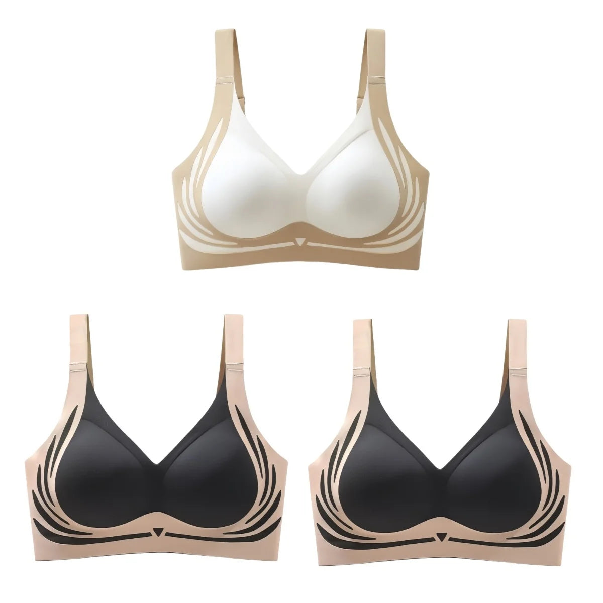 CowLost | product_id-3pcs-wireless-seamless-padded-push-up-bras-for-women-adjustable-straps-plus-size-m-4xl |18