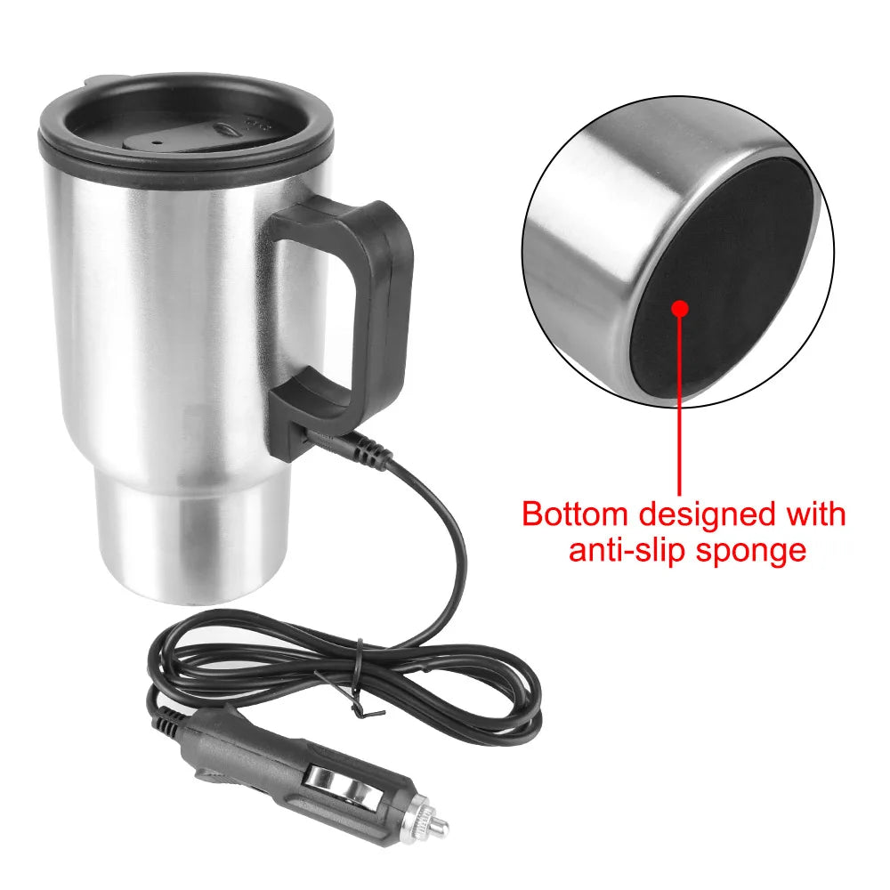 CowLost | stainless-steel-vehicle-heating-cup-12v-450ml-water-coffee-milk-thermal-mug-camping-travel-kettle-electric-heating-car-kettle |6