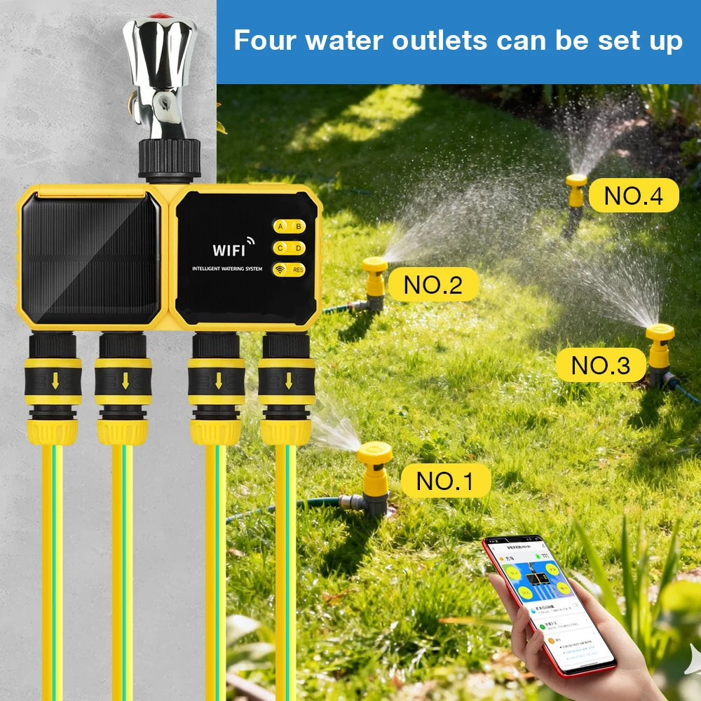 WiFi Solar Irrigation Timer 1/2/4 Outlet Smart Watering Controller for Garden Greenhouse