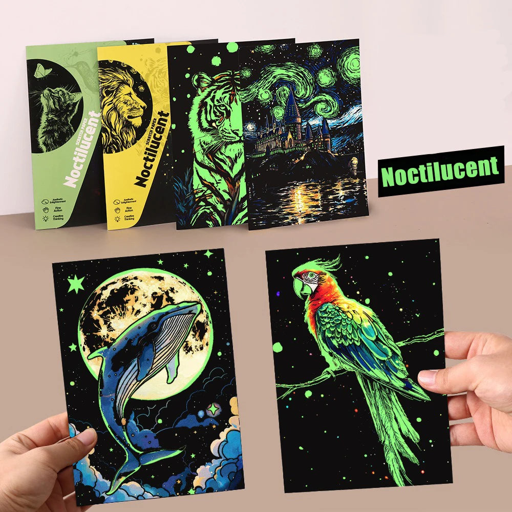 CowLost | product_id-4-pcs-a5-noctilucent-diy-scratch-painting-set-castle-landscape-animal-night-scenes |1