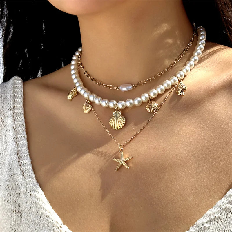 CowLost | mulitlayer-ocean-starfish-shells-pendant-necklace-for-women |7