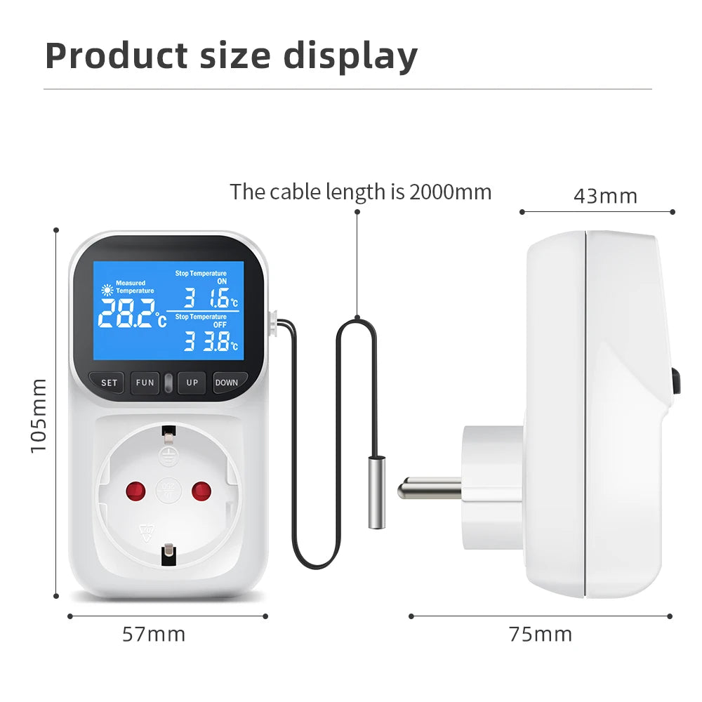 220V EU Plug Digital Temperature Controller Socket with LCD Timer Switch and Sensor