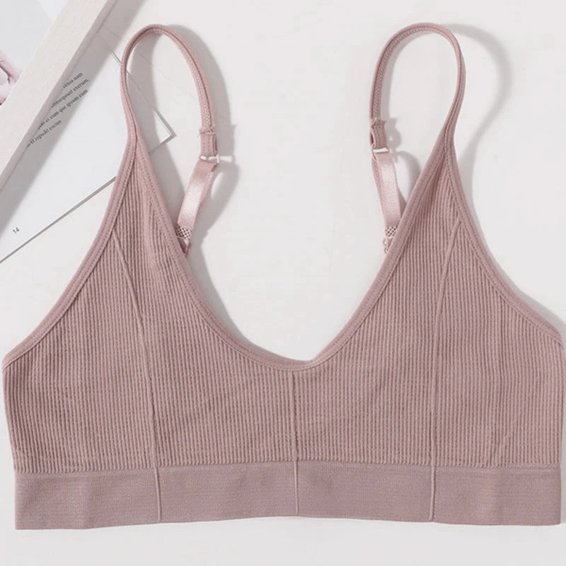 CowLost | product_id-seamless-ribbed-v-neck-wireless-tube-top-bralette-with-adjustable-straps-m-l |17