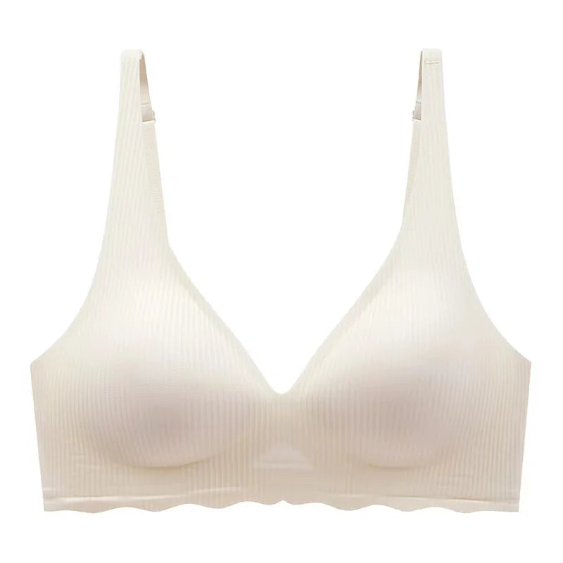 CowLost | product_id-seamless-womens-striped-thin-semi-fixed-cup-bra-for-small-chest-support |16