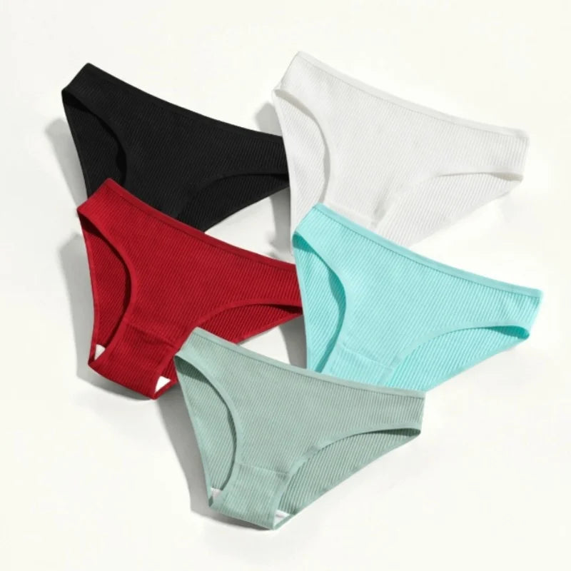 CowLost | product_id-5pcs-women-s-cotton-stretch-solid-color-briefs-soft-comfort-panties-s-xxl |6