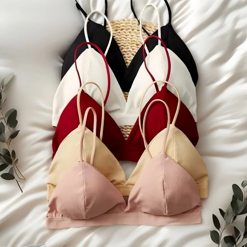 CowLost | 2pcs-set-women-bralette-triangle-cup-bra-top-female-seamless-underwear-sexy-lingerie-v-neck-padded-bras-comfort-intimates |1