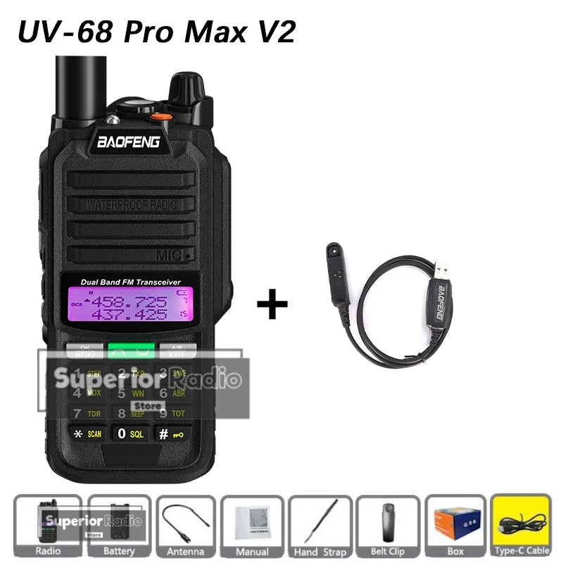 CowLost | mobile-phone-cases-baofeng-uv-68-pro-max-v2-walkie-talkie-ip67-waterproof-usb-c-charger-long-range-fm-radio-128-channels |40