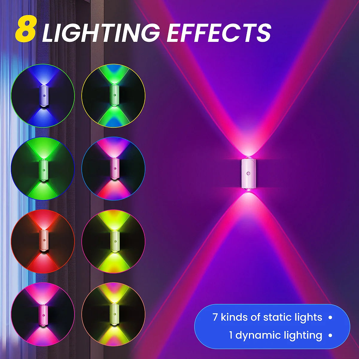 Rechargeable Motion Sensor Night Light with 3 Modes & 8 LED Effects for Indoor Use