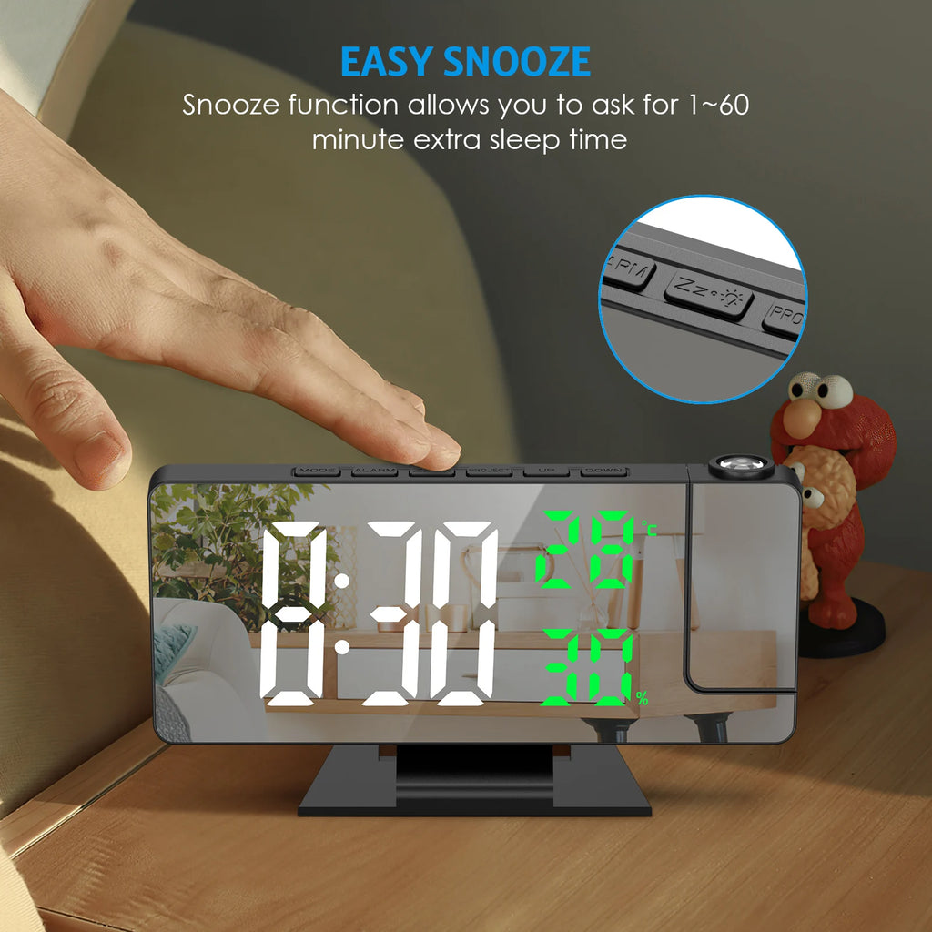 ORIA Digital Projection Alarm Clock with LED Temperature & Humidity Display for Home and Office