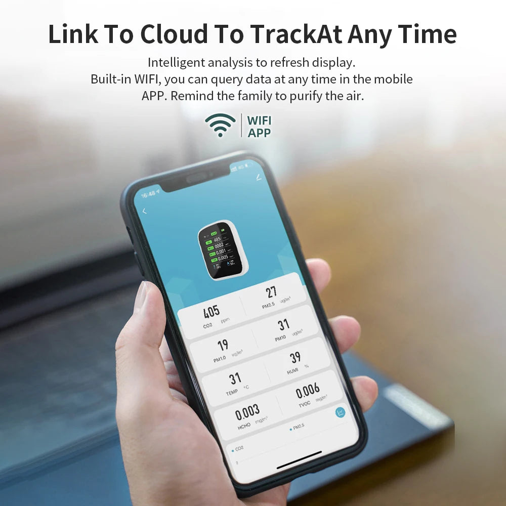 Portable WIFI Air Quality Tester with APP Control PM2.5 CO2 Temperature Humidity Meter