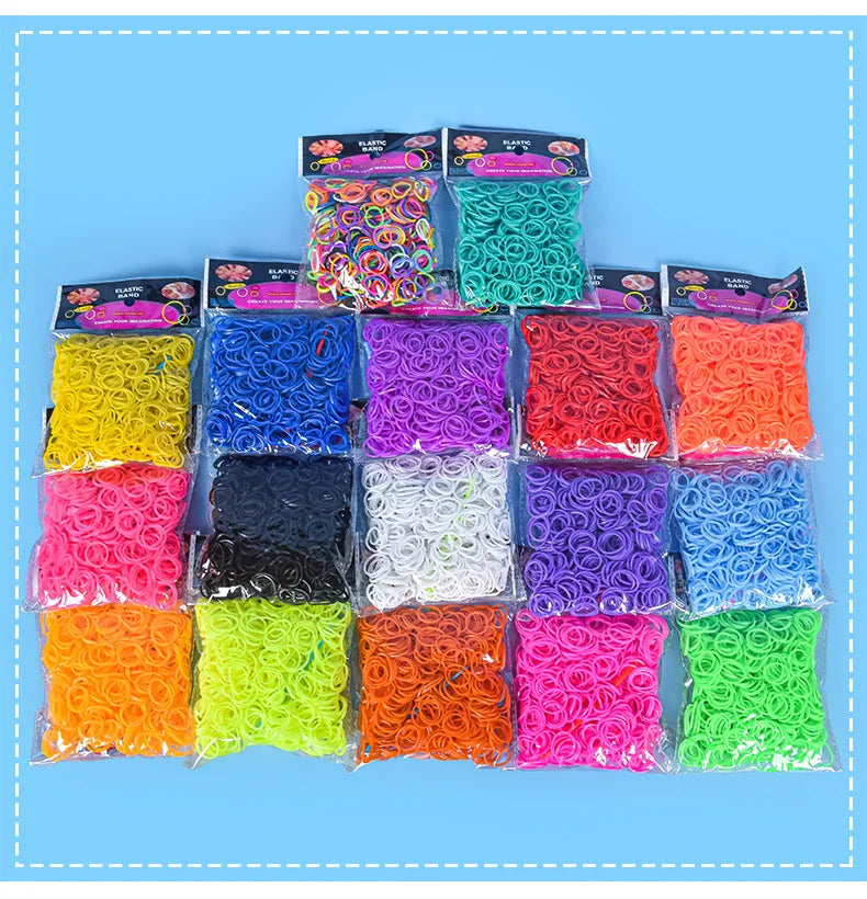 CowLost | bracelets-product_id-600pcs-color-rubber-loom-hair-ties-bands-bracelets-diy-craft-accessories-kit |6
