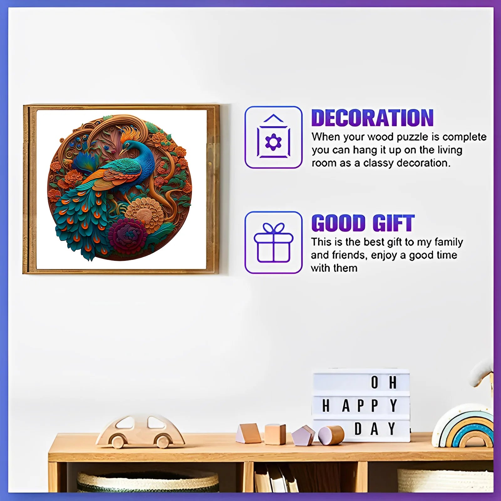 CowLost | peacock-pattern-wooden-puzzle-unique-shape-irregular-animal-shape-puzzle-family-game-gift-funny-and-challenged-brain-teaser |4