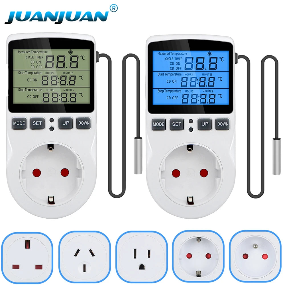 LCD Digital Thermostat Timer Socket EU/US/FR/UK/AU Temperature Controller with Timer Switch