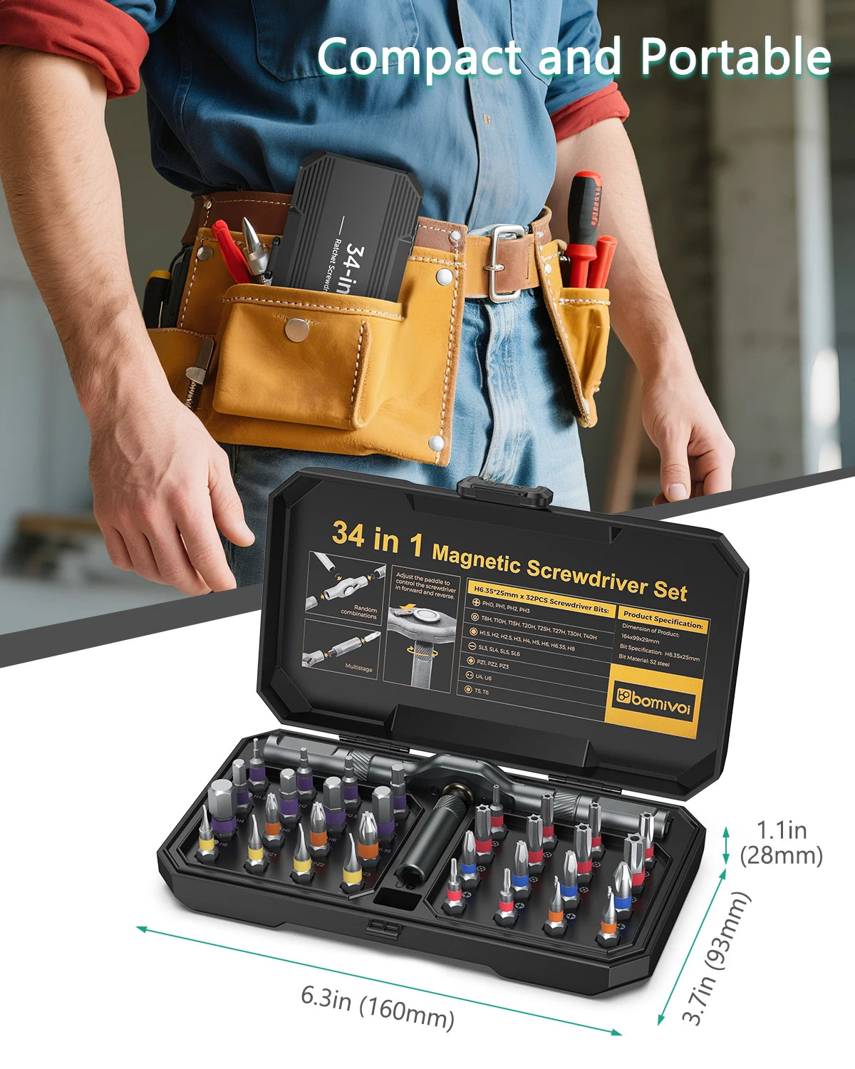 ORIA 34-in-1 Magnetic Ratchet Screwdriver Set with Detachable Handle for DIY Repair
