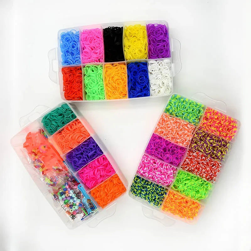 Colourful Rubber Loom Band Set Elastic Bracelet Weaving Toy with Charms