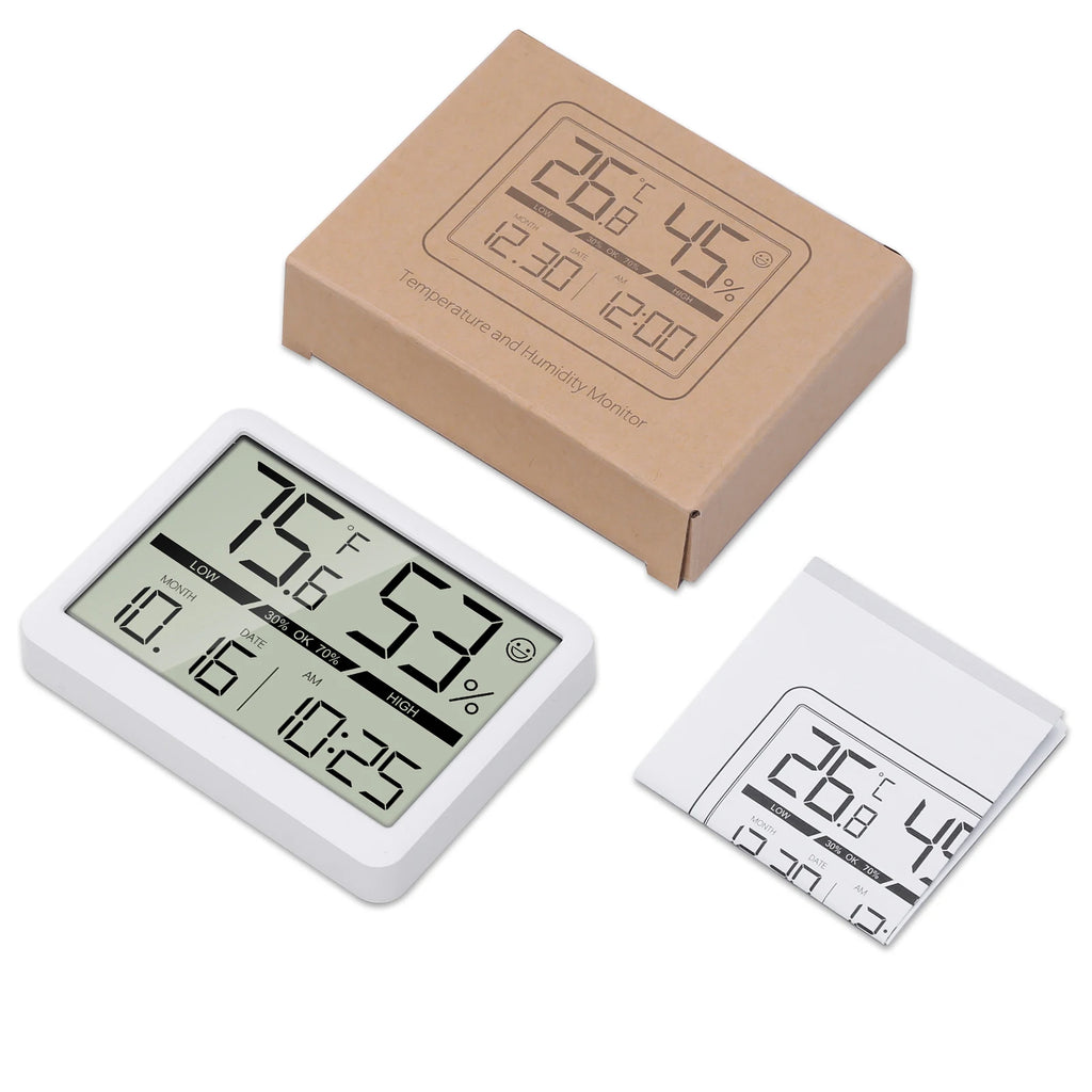 ORIA Indoor Digital Humidity Meter Thermometer with LCD Clock and Large Display