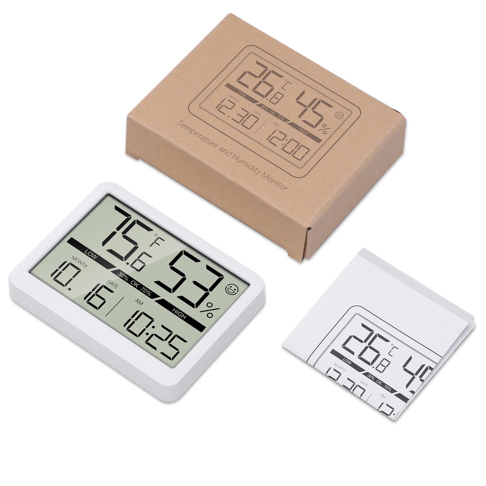 ORIA Indoor Digital Humidity Meter Thermometer with LCD Clock and Large Display