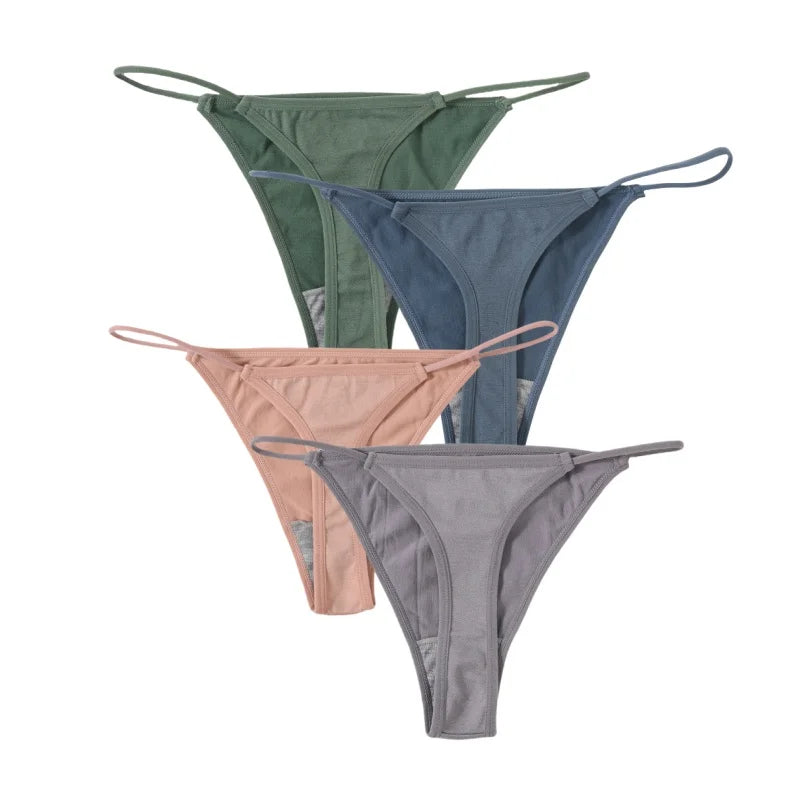 CowLost | product_id-4pcs-women-seamless-low-rise-solid-color-g-string-bikini-panties-t-back |26