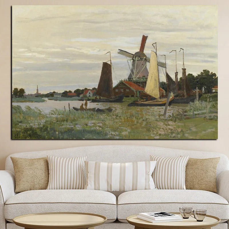 CowLost | hd-print-claude-monet-windmill-at-zaandam-impressionist-landscape-oil-painting-on-canvas |1