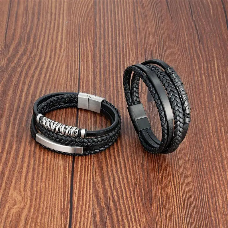 CowLost | multilayer-stainless-steel-insert-bracelet-viking-leather-bracelets-for-men |3