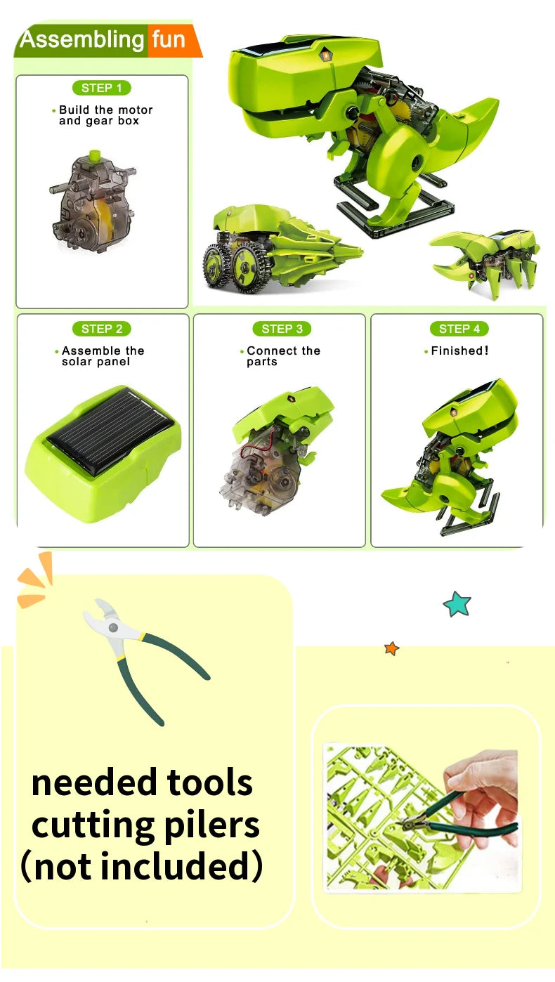 Dinosaur Solar Powered STEM DIY Robot Science Toy Kit for Kids