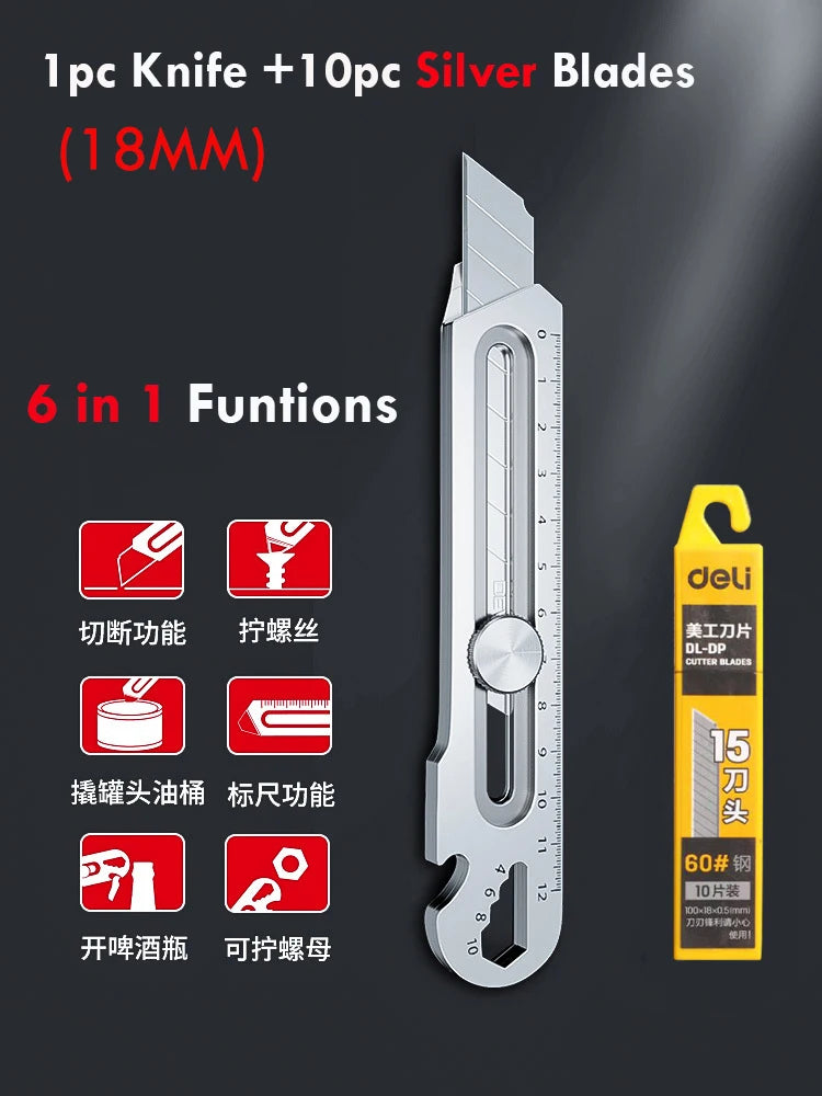 CowLost | product_id-6-in-1-multifunctional-stainless-steel-utility-knife-18mm-25mm-with-ruler-bottle-opener-tail-break-snap-off-cutter |14