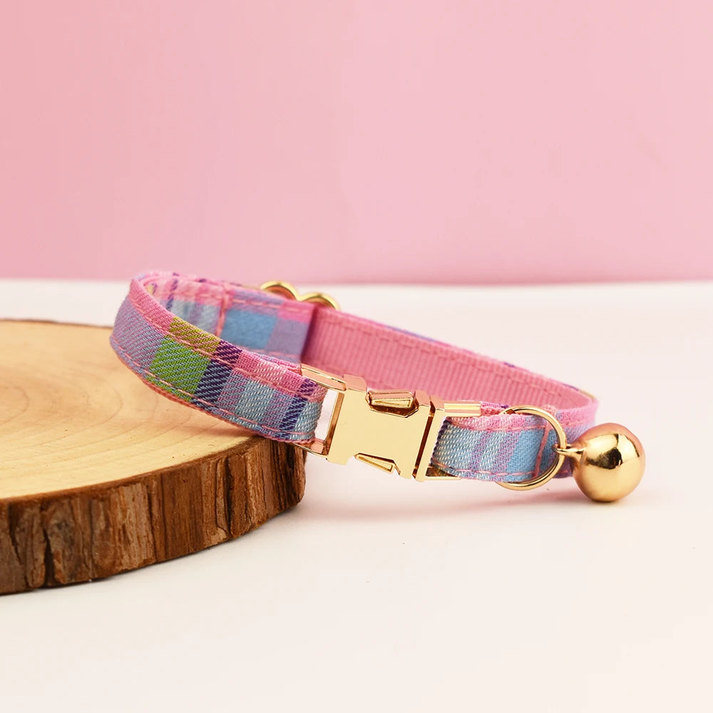 CowLost | cat-furniture-adjustable-plaid-cat-collar-with-bowknot-and-bell |9
