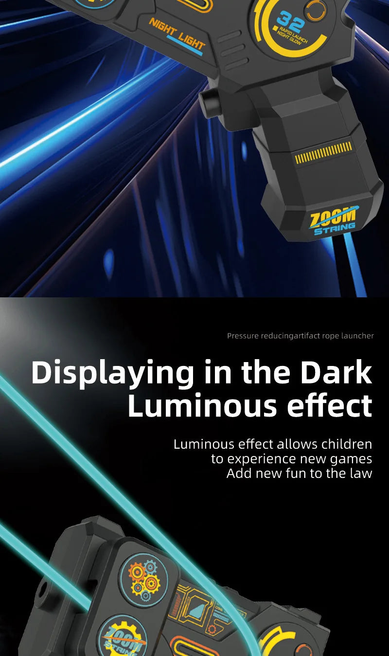 Glow in the Dark String Rope Launcher Portable Handheld Toy Gun Stress Relief Gift