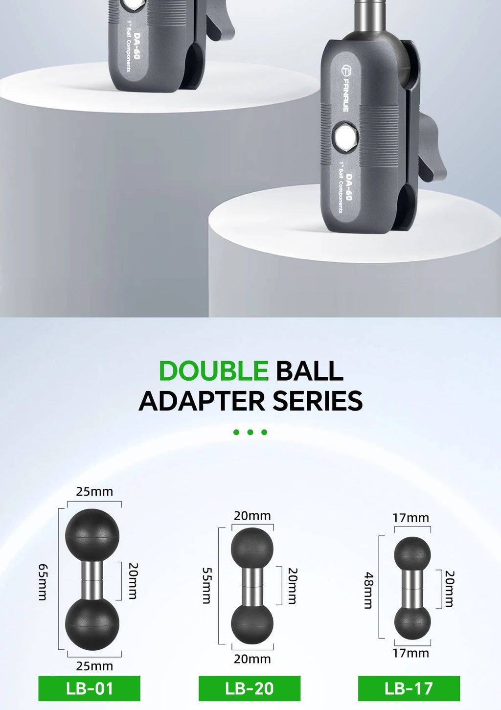 CowLost | product_id-fanaue-double-ball-mount-adapter-1-to-25mm-20mm-17mm-composite-extension-for-ram-mounts-double-socket-arm |10