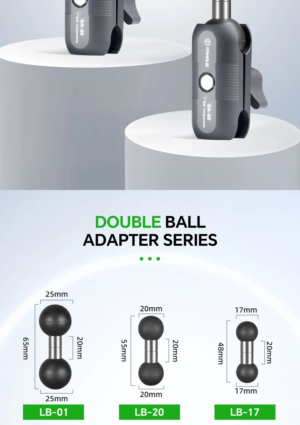 CowLost | product_id-fanaue-double-ball-mount-adapter-1-to-25mm-20mm-17mm-composite-extension-for-ram-mounts-double-socket-arm |10