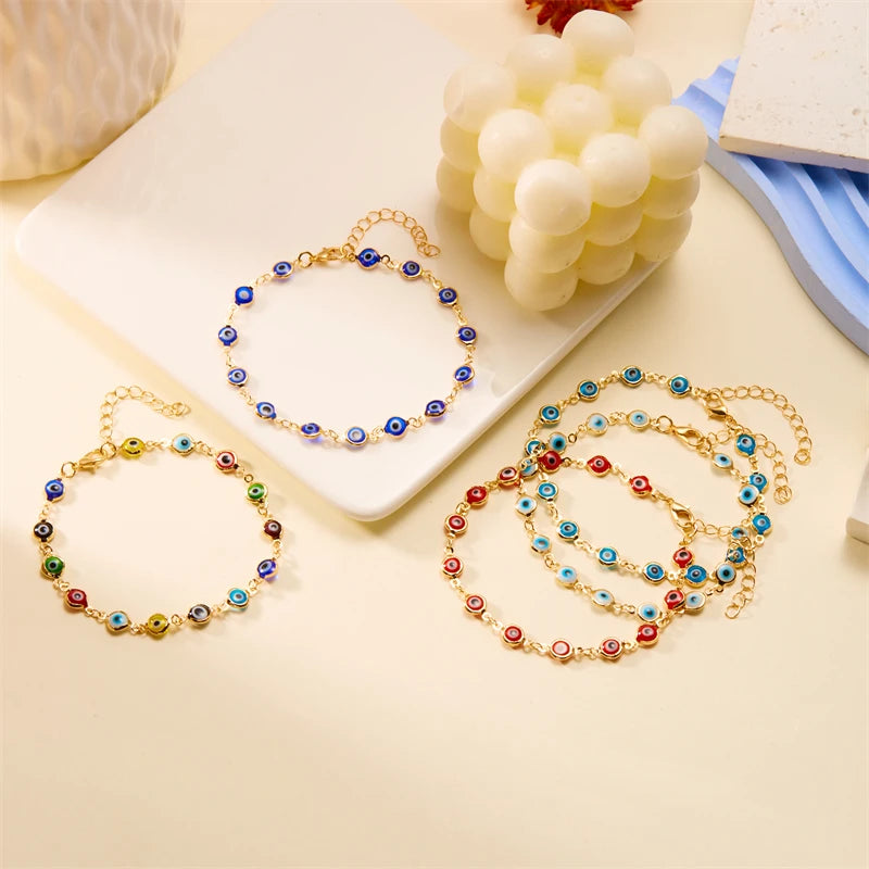 CowLost | bohemian-lucky-turkey-evil-eye-anklets-for-women-colorful-red-blue-eye-metal-chain-ankle-bracelet-summer-beach-foot-leg-jewelry |6