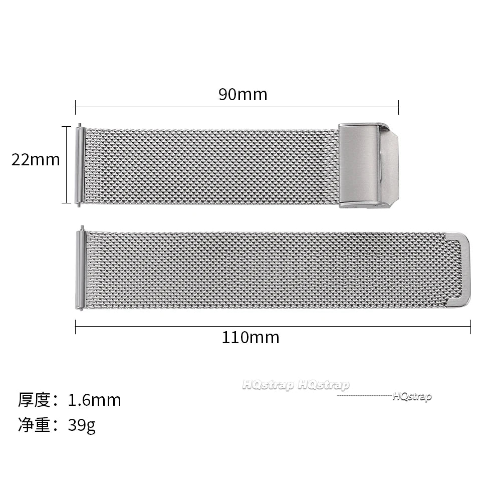 Quick Release Stainless Steel Milanese Mesh Watch Band 18mm 20mm 22mm Black Silver