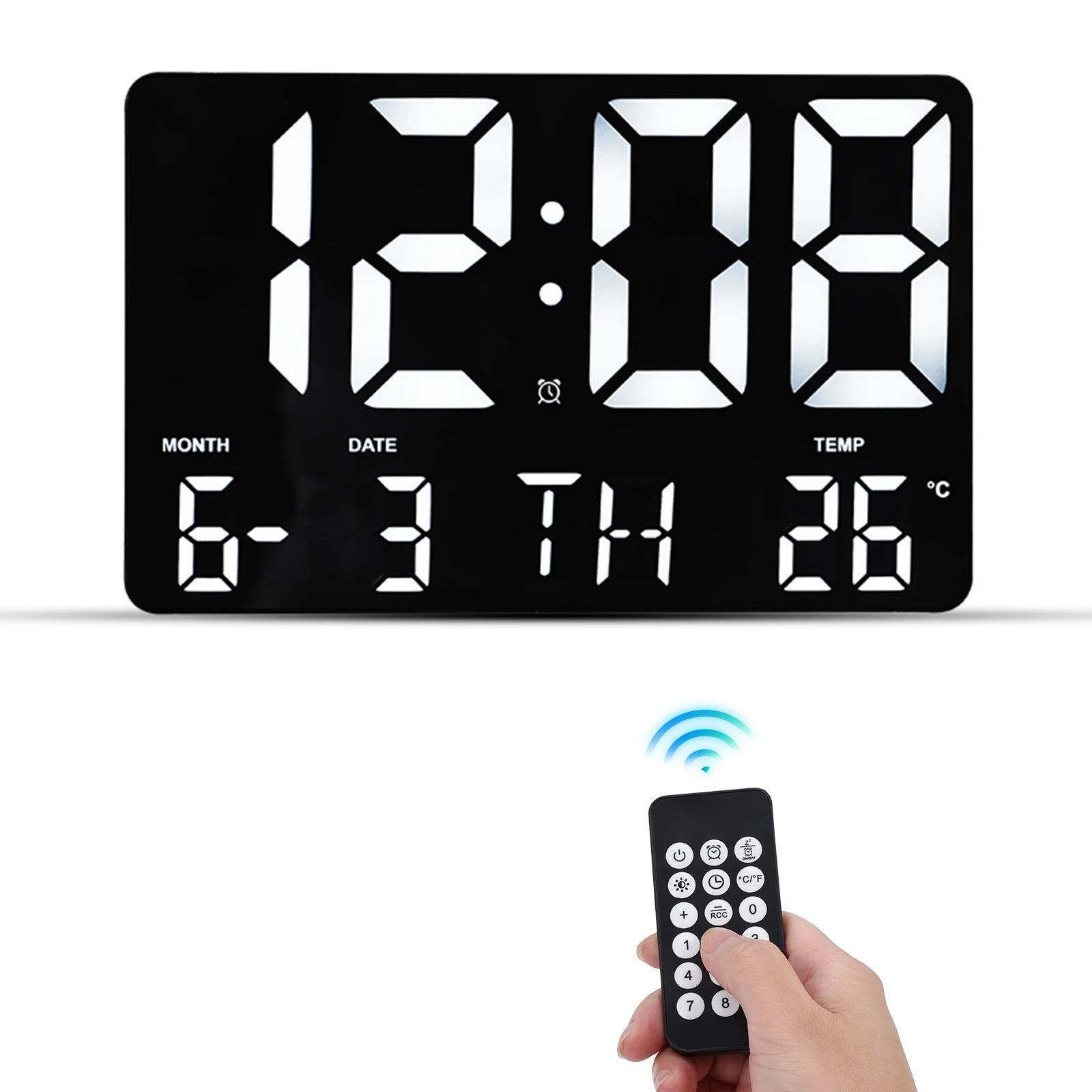 ORIA 11.5" Large USB Powered Digital LED Wall Clock with Calendar, 12/24H Time, Alarm, and Temp Display