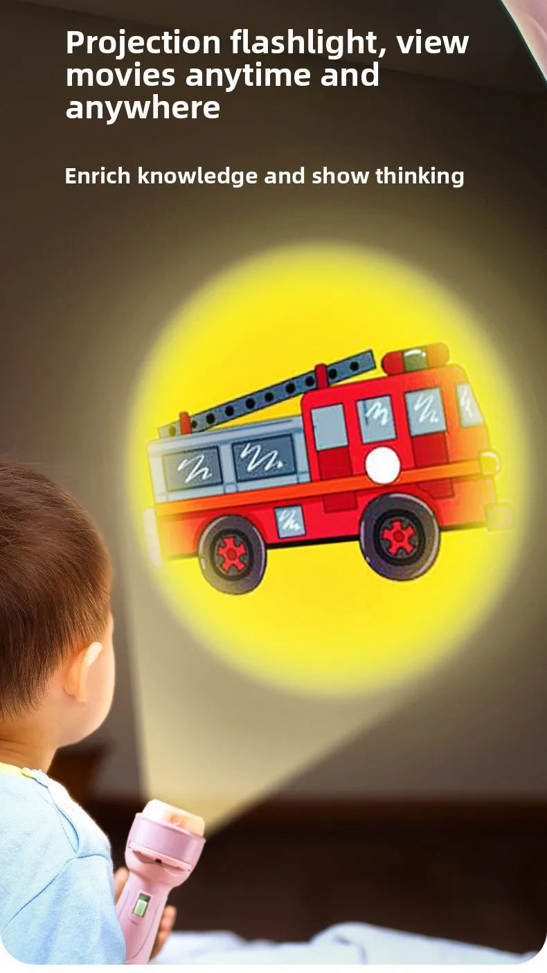 Christmas Cartoon Projection Flashlight Toy with 3-10 Cards for Kids Bedtime Stories