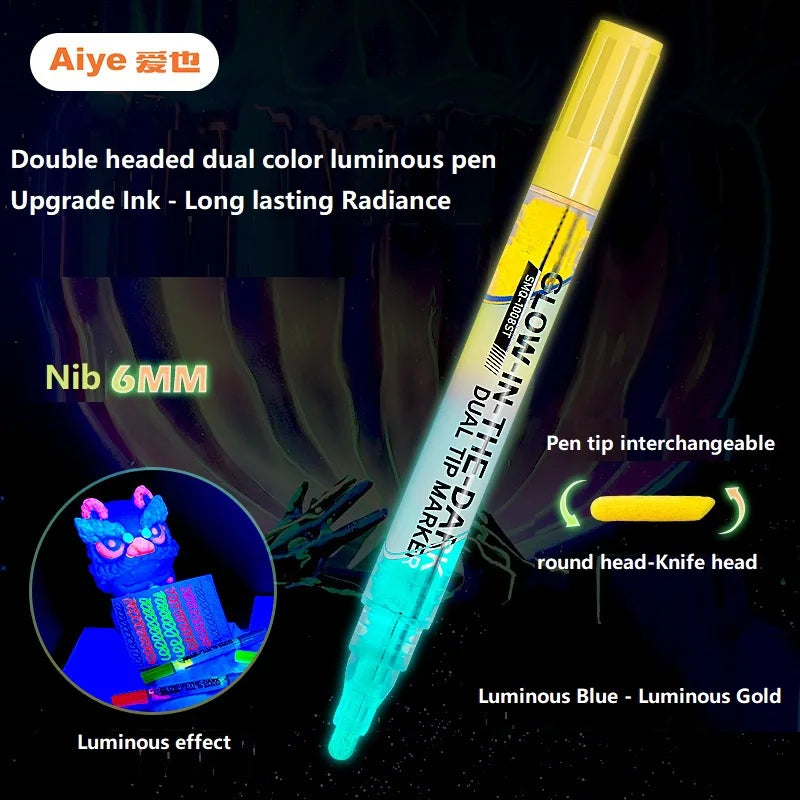 CowLost | product_id-double-ended-dual-color-glow-in-the-dark-waterproof-highlighter-pen-1-4pcs-art-supplies |9