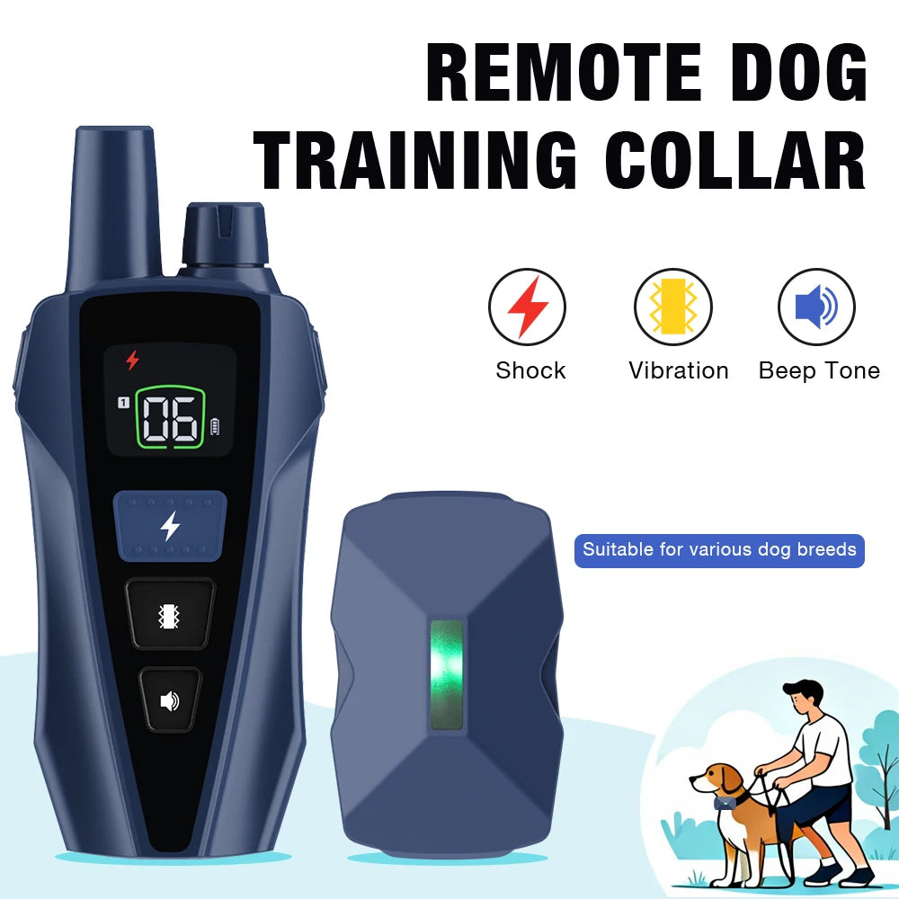 433MHz Waterproof Electric Dog Training Collar with Shock, Vibration & Light Anti-Bark Remote