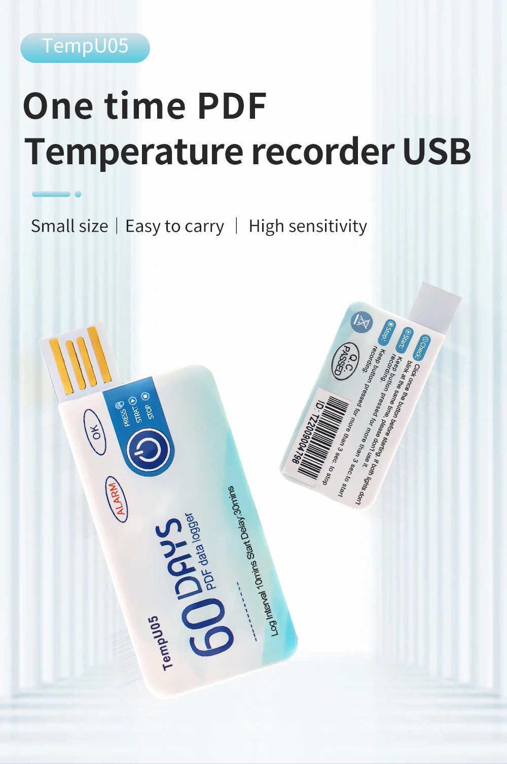 10PCS USB TempU05 Temperature Logger 60/90 Days Disposable PDF Report Cold-Chain Monitor